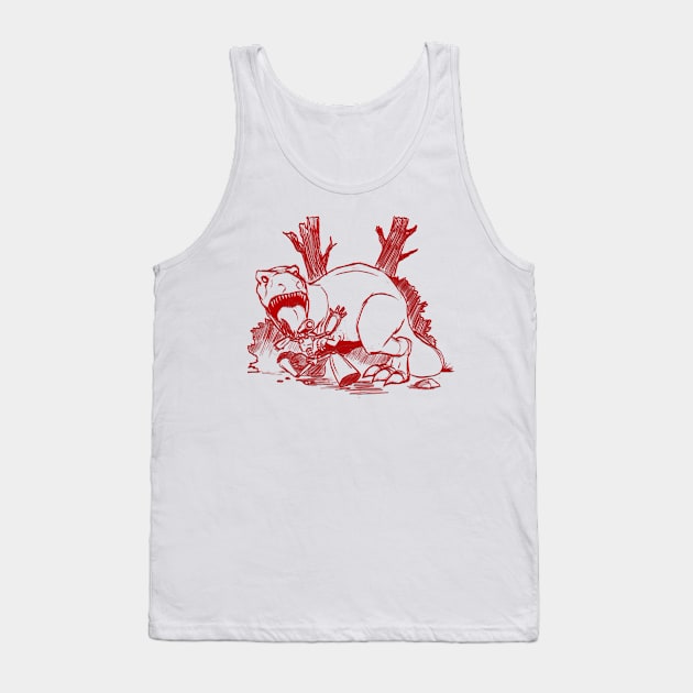 Dinosaur and Robots- Red Line Art Version Tank Top by sketchbooksage